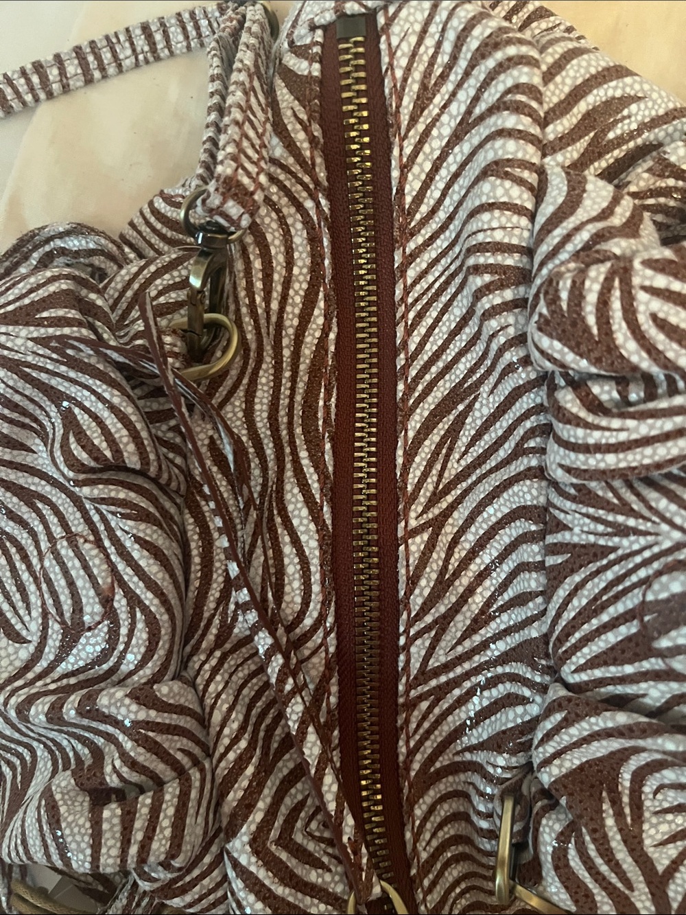 HOBO Brown and White Zebra-Print Hobo Tote - Picture 9 of 16